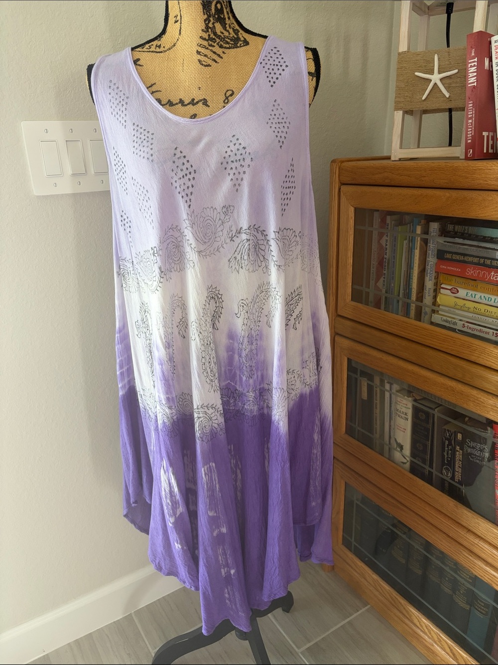 Sleeveless Tie-Dye Ombre Midi Beach Cover-up/Dress in Lavender and Purple
